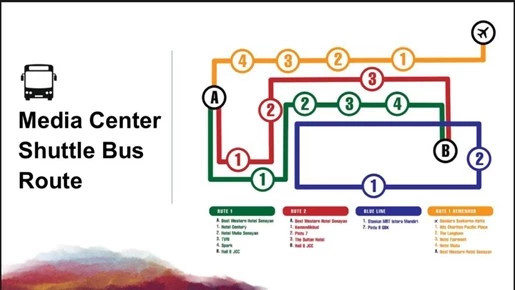 [42] The organizing committee of the 43rd ASEAN Summit 2023 has prepared a free shuttle bus service to the Media Center at the Jakarta Convention Center (JCC), Jakarta, on 5 – 7  September 2023.